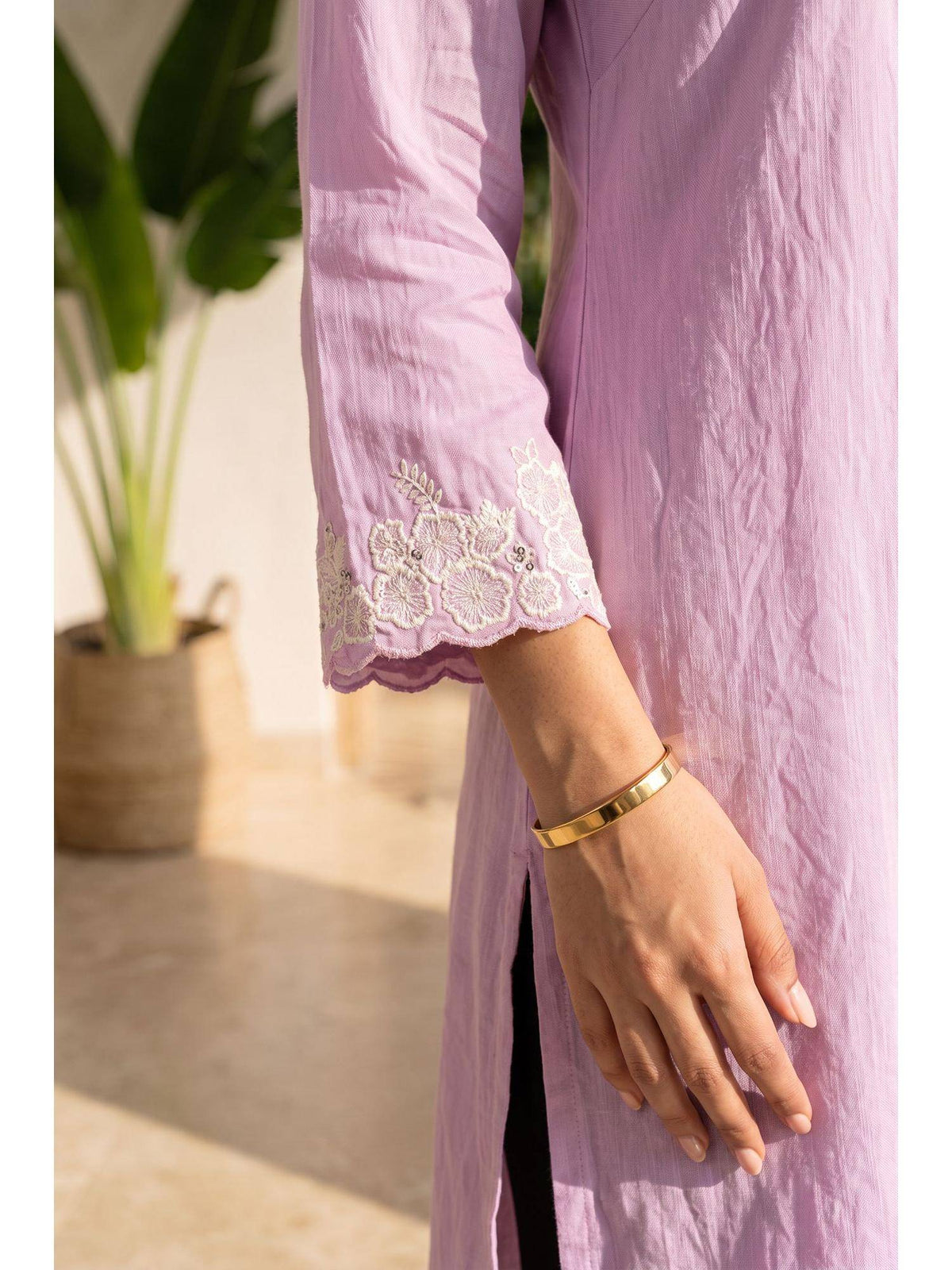 Lavender Embroidered Straight Kurta | KDG - view 7