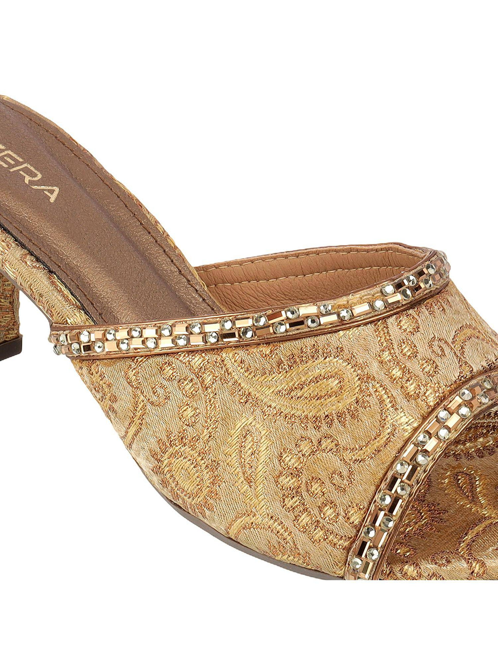 Women Navy Blue Brocade Block Heels | H78 - view 10