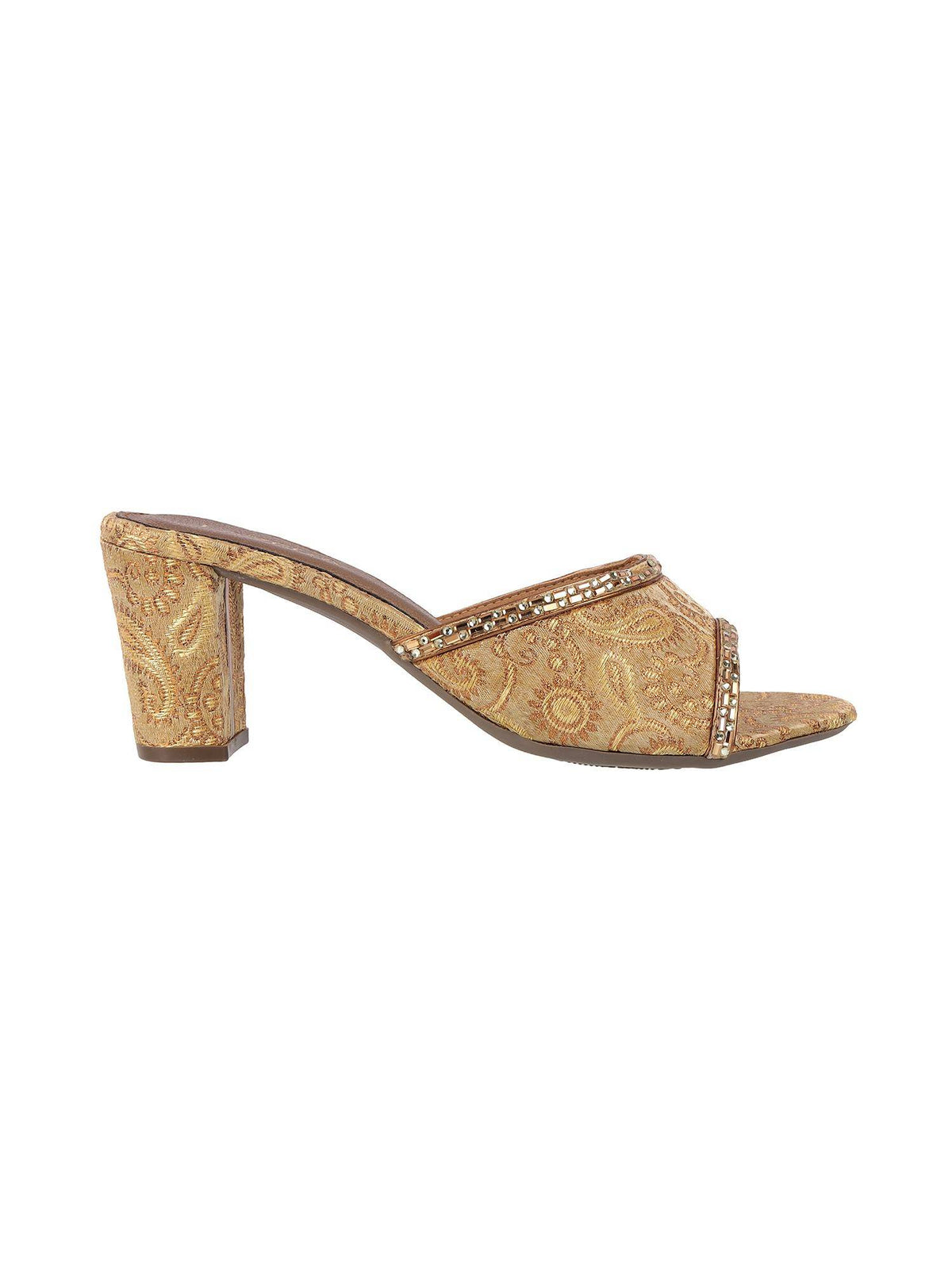 Women Navy Blue Brocade Block Heels | H78 - view 12