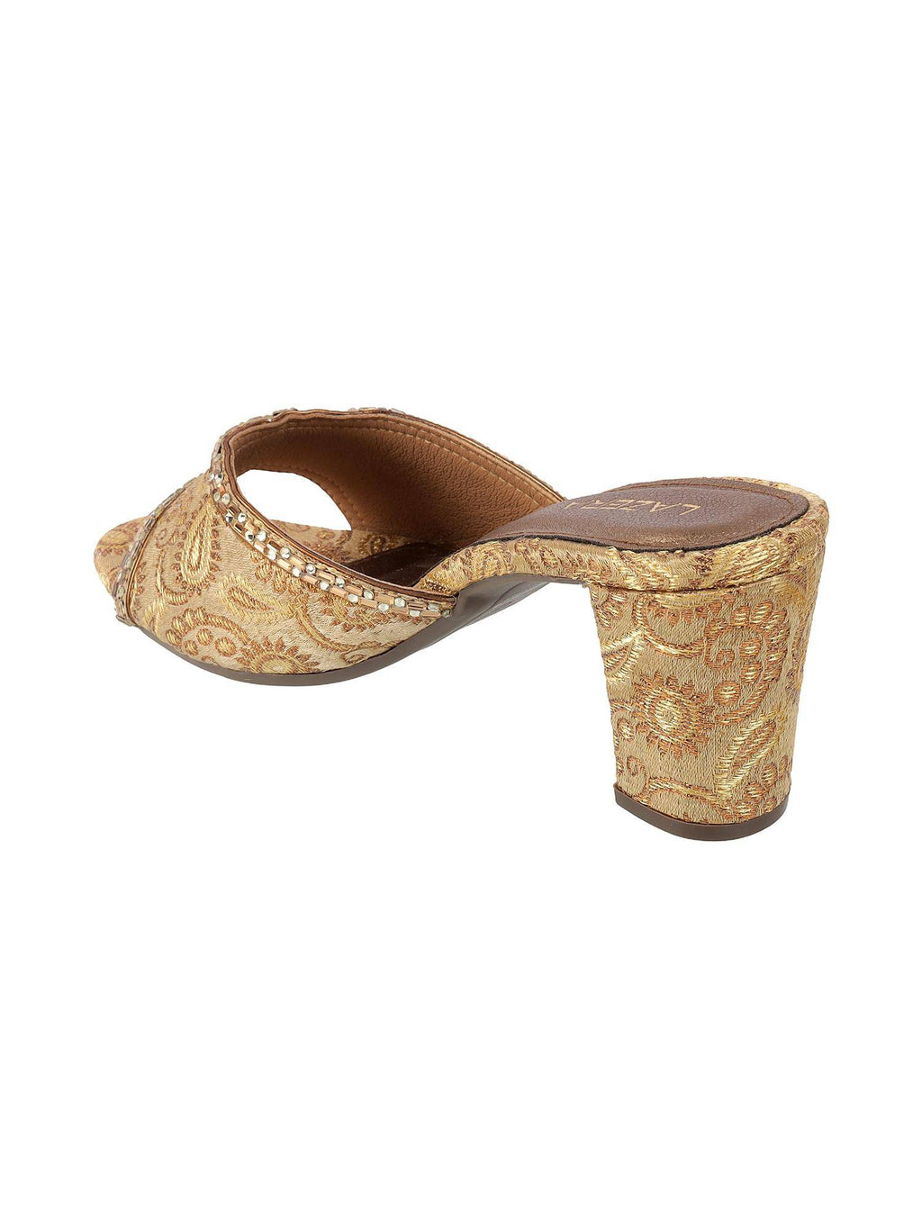 Women Navy Blue Brocade Block Heels | H78 - view 13