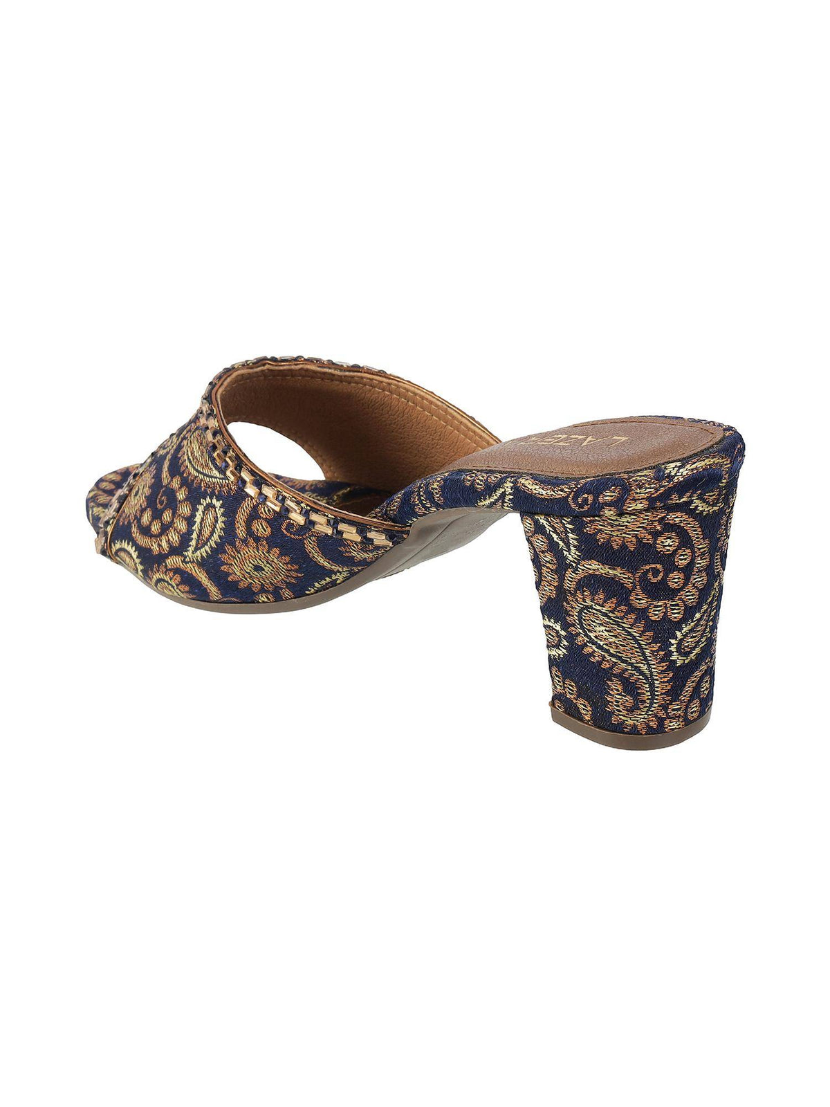 Women Navy Blue Brocade Block Heels | H78 - view 5