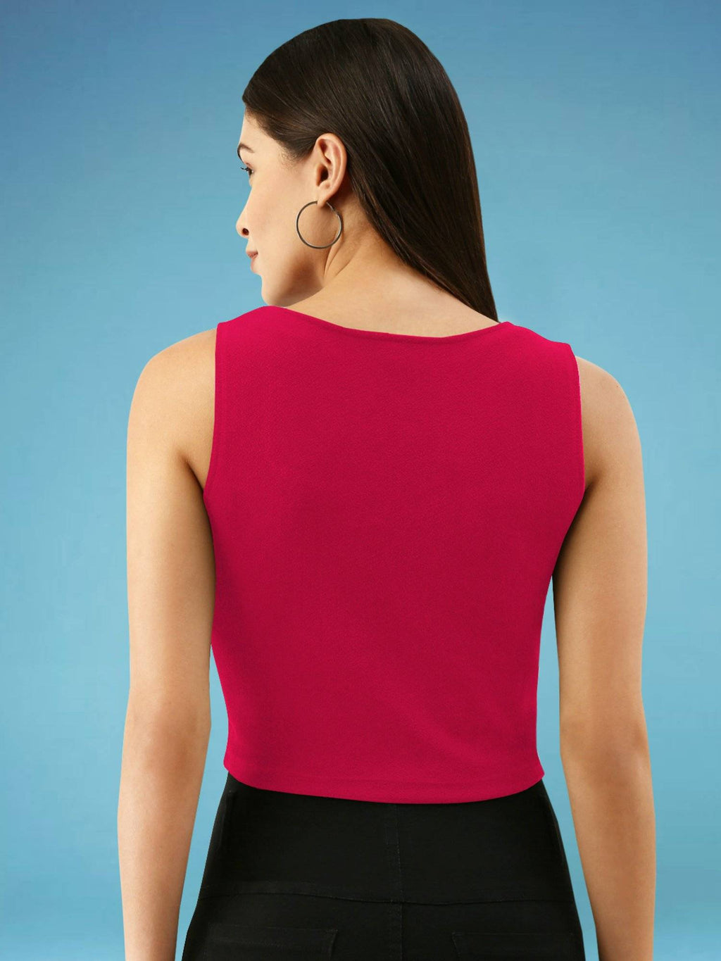 Women Fuchsia Pink Drawstring Crop Top | CT61 - view 3
