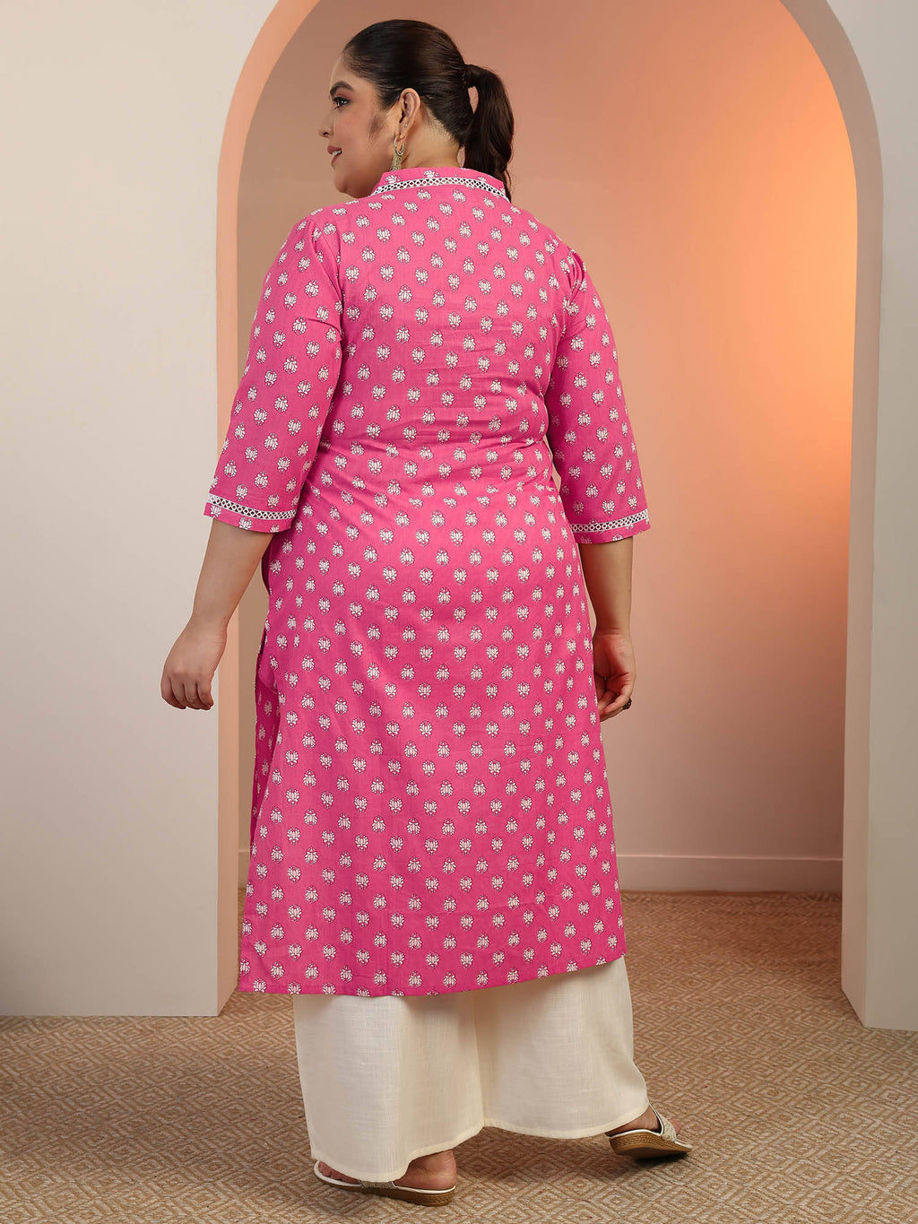 Plus Size Women Plus Size Women Cotton Blue V-Neck Kurta | KDG - view 11