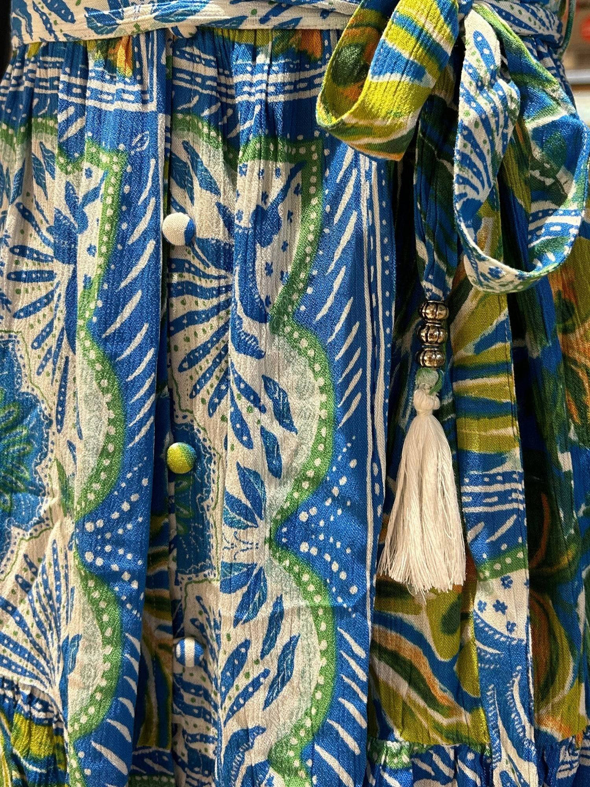 Blue Sleeveless Floral Round Neck Flared Dress | D56 - view 3