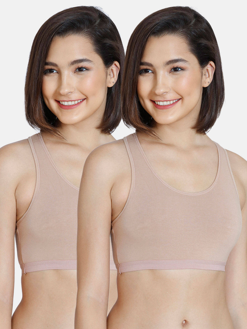 Beige and White Non Wired Full Coverage Sports Bra (Pack of 2) | sb09 - view 12