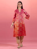 Fuchsia Pink Chanderi Kurta With Gold Foil Print Eastern Souk | KDG - view 1