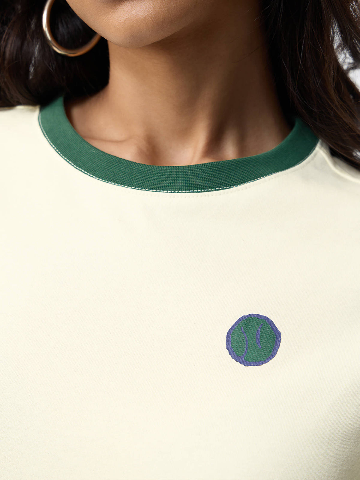 Cream Printed Pure Cotton Relaxed T-Shirt | TS56 - view 2