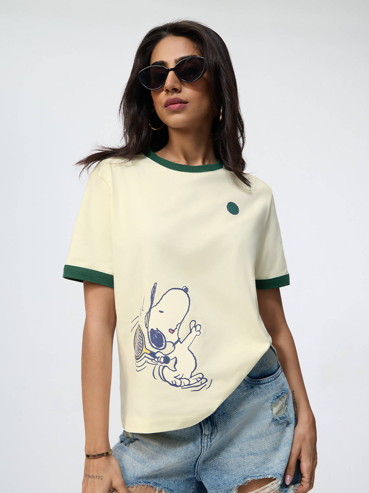 Cream Printed Pure Cotton Relaxed T-Shirt | TS56 - view 5