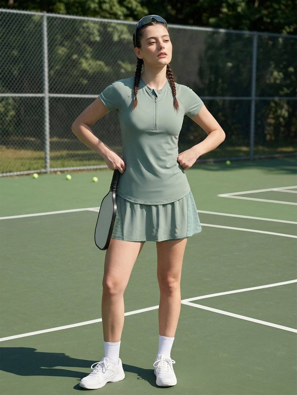 Women Green Sports with Inner Shorts & Pocket Tennis Skort - view 3