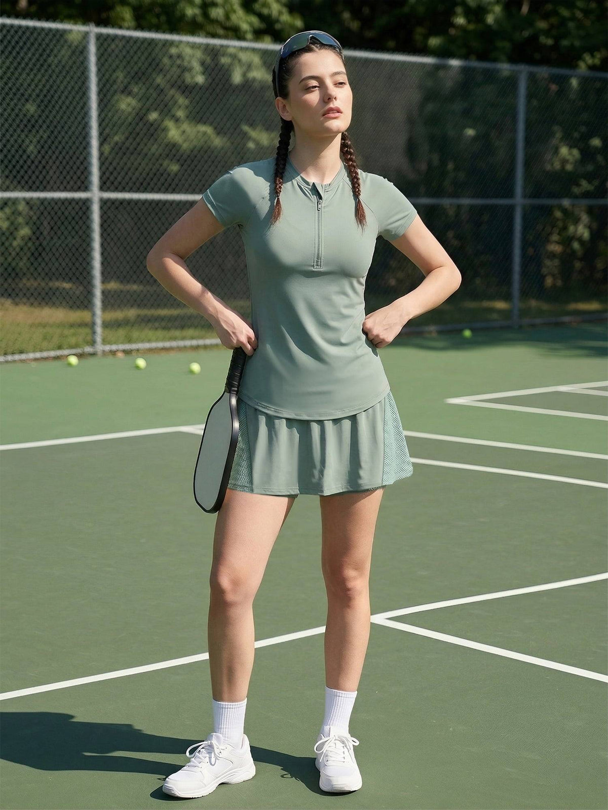 Women Green Sports with Inner Shorts & Pocket Tennis Skort - view 3
