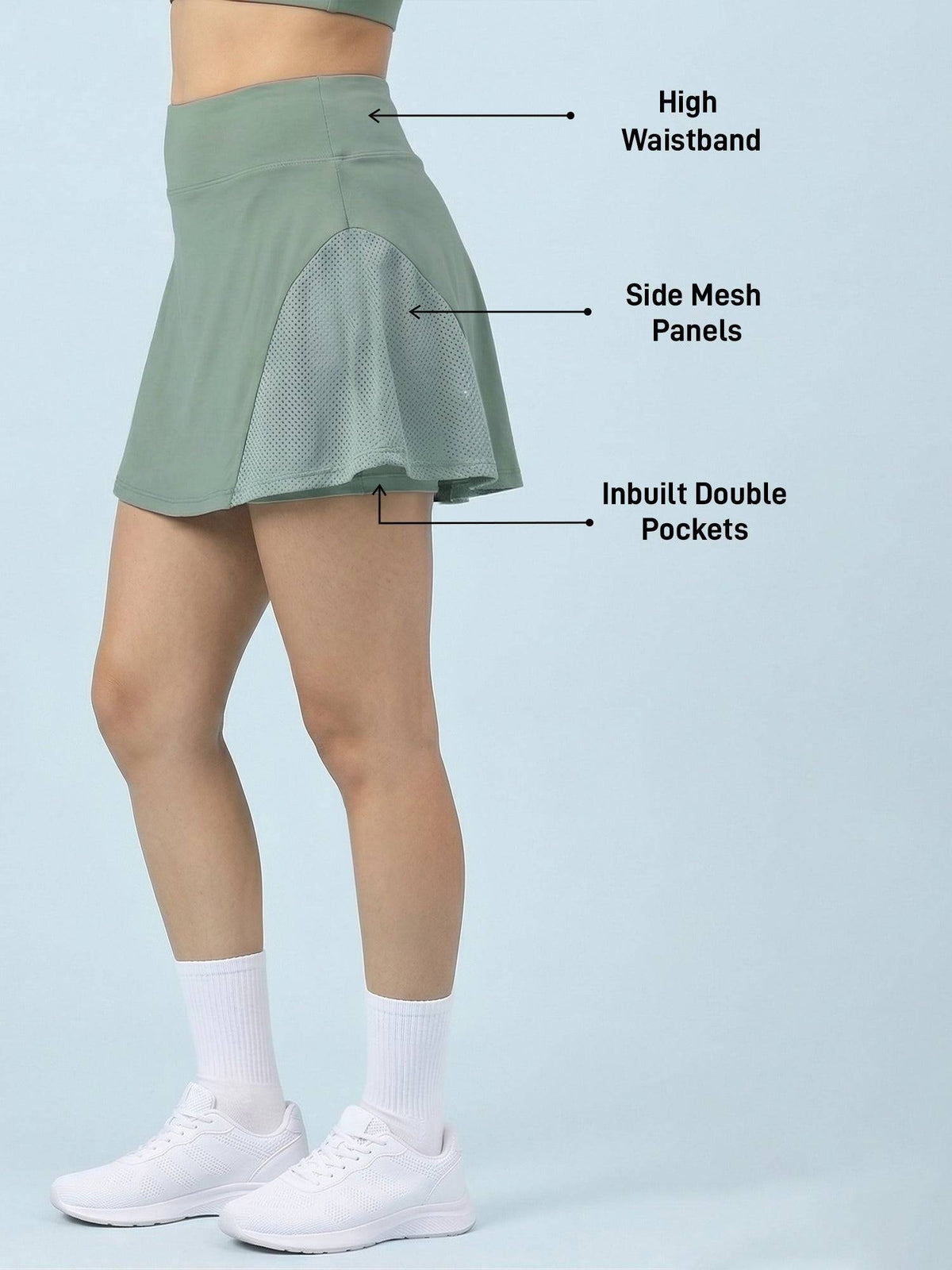 Women Green Sports with Inner Shorts & Pocket Tennis Skort - view 4