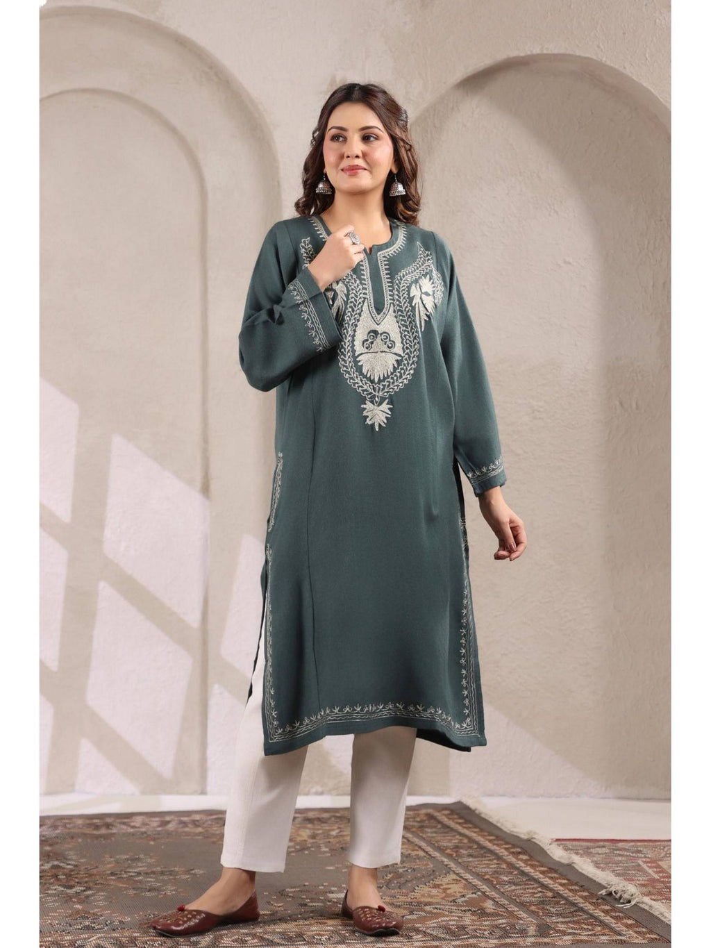 Black Zari Embroidery Kashmiri Pheran Kurta | FY93 - view 29