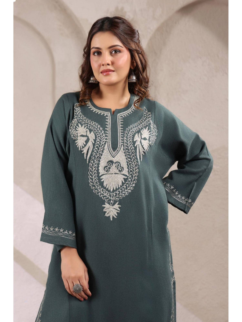 Black Zari Embroidery Kashmiri Pheran Kurta | FY93 - view 30