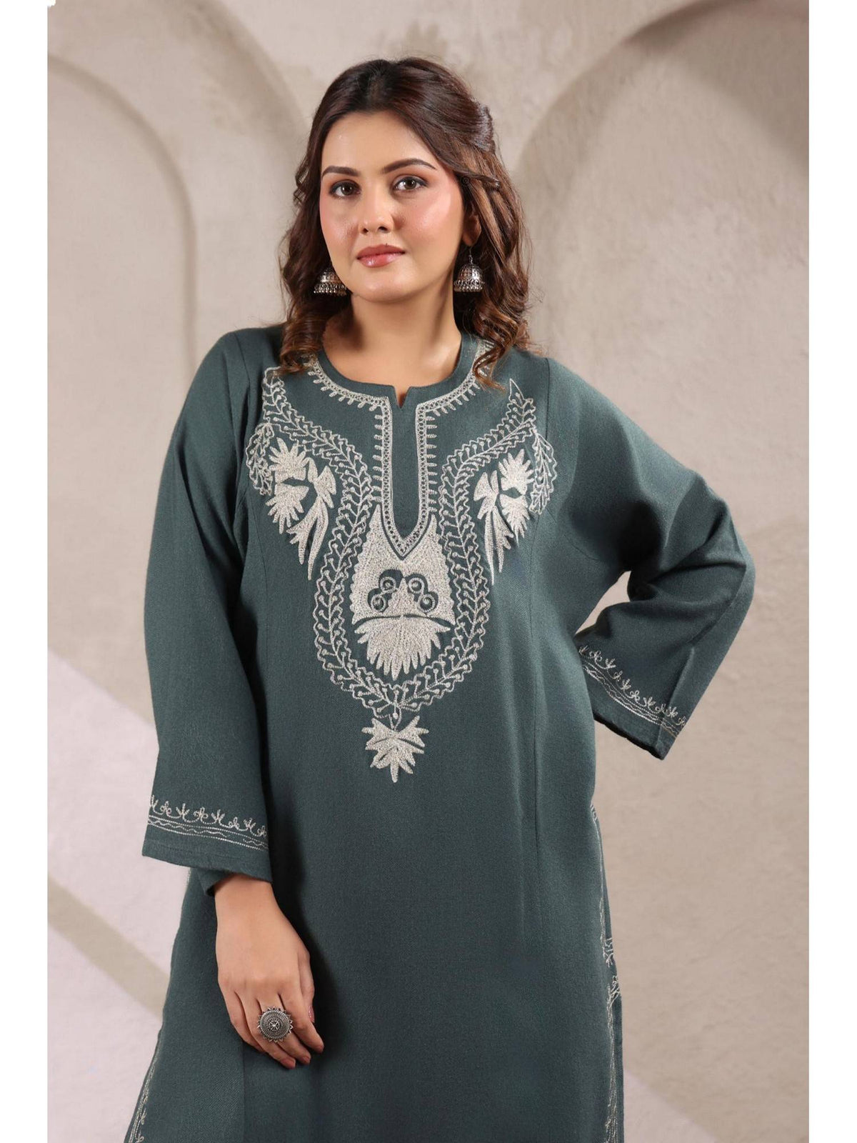 Black Zari Embroidery Kashmiri Pheran Kurta | FY93 - view 30