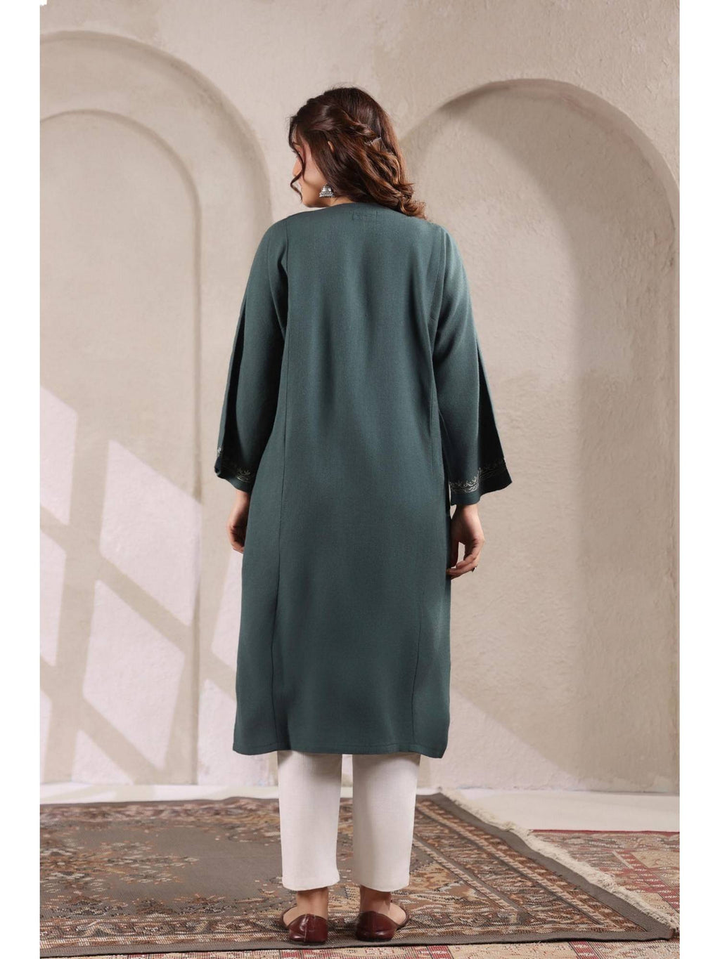 Brown Zari Embroidery Kashmiri Pheran Kurta | U3S - view 24