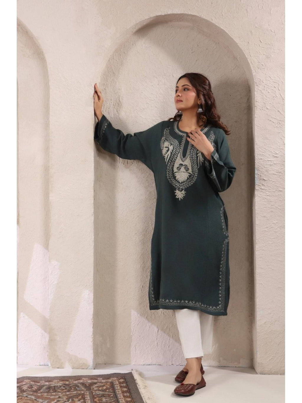 Black Zari Embroidery Kashmiri Pheran Kurta | FY93 - view 32