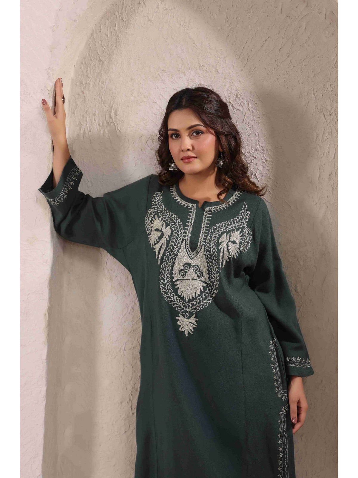 Brown Zari Embroidery Kashmiri Pheran Kurta | U3S - view 26