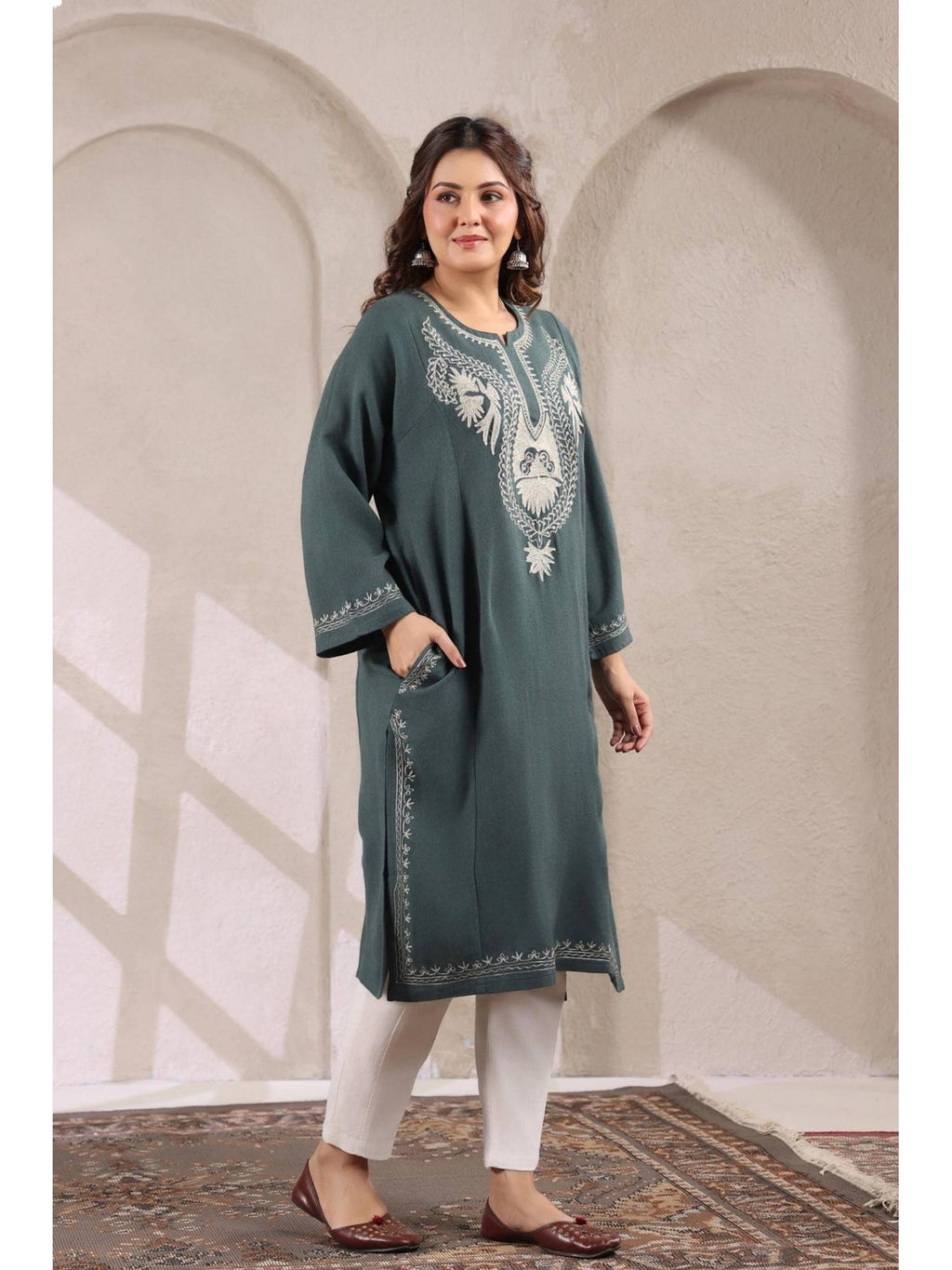 Black Zari Embroidery Kashmiri Pheran Kurta | FY93 - view 34