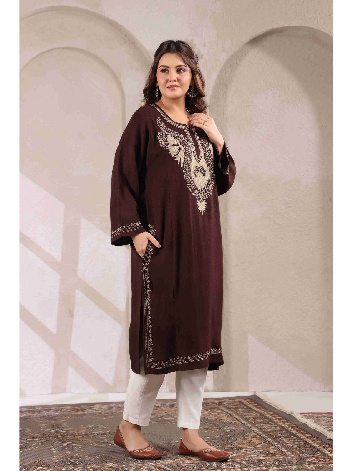 Black Zari Embroidery Kashmiri Pheran Kurta | FY93 - view 23