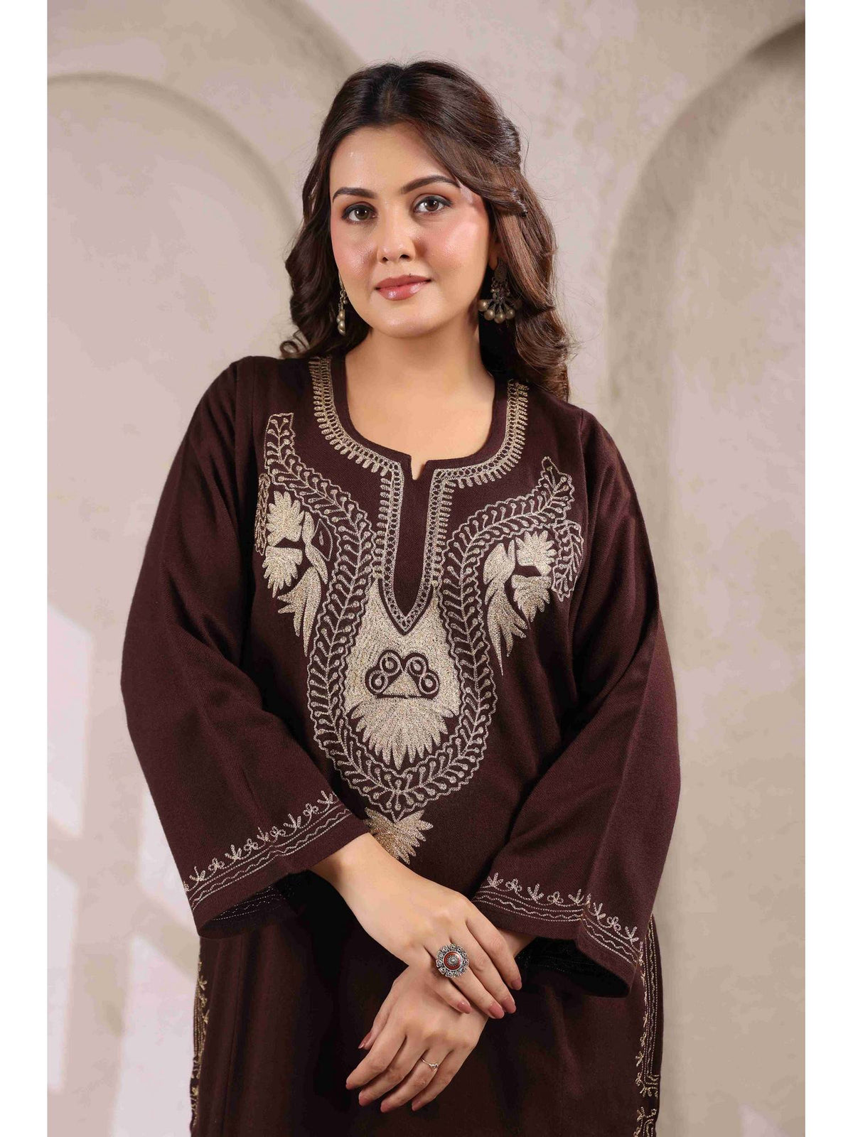 Black Zari Embroidery Kashmiri Pheran Kurta | FY93 - view 25