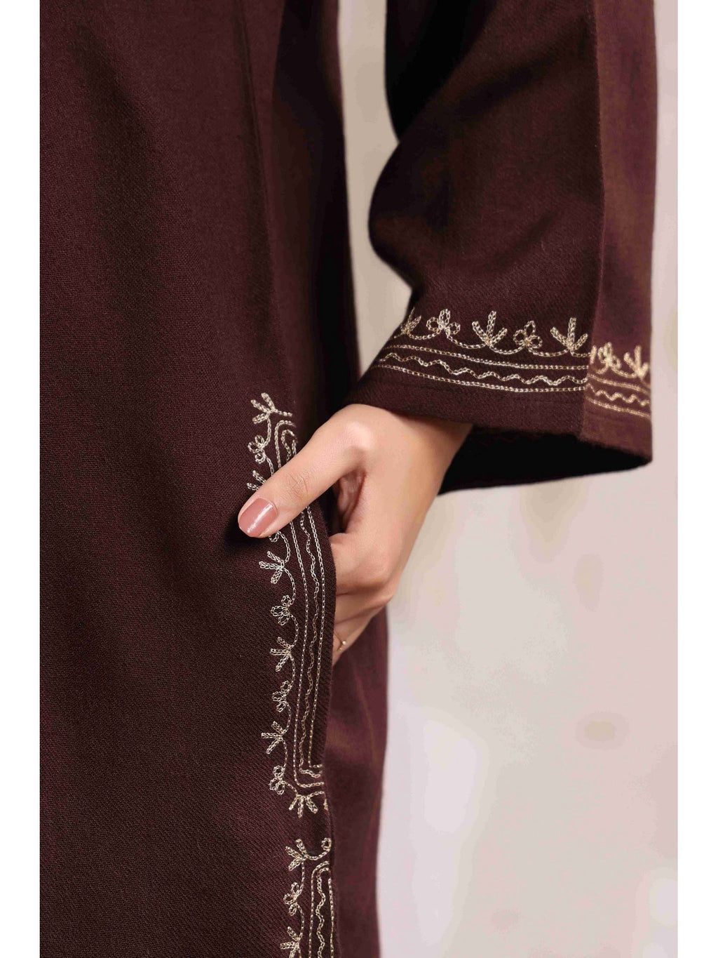 Black Zari Embroidery Kashmiri Pheran Kurta | FY93 - view 26