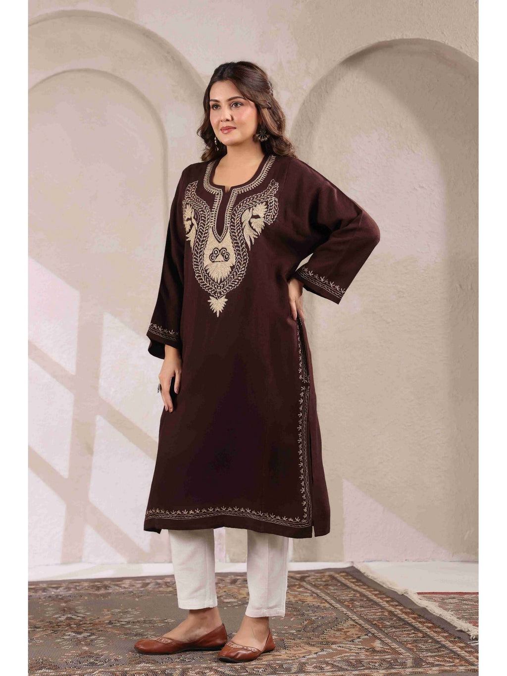 Black Zari Embroidery Kashmiri Pheran Kurta | FY93 - view 28
