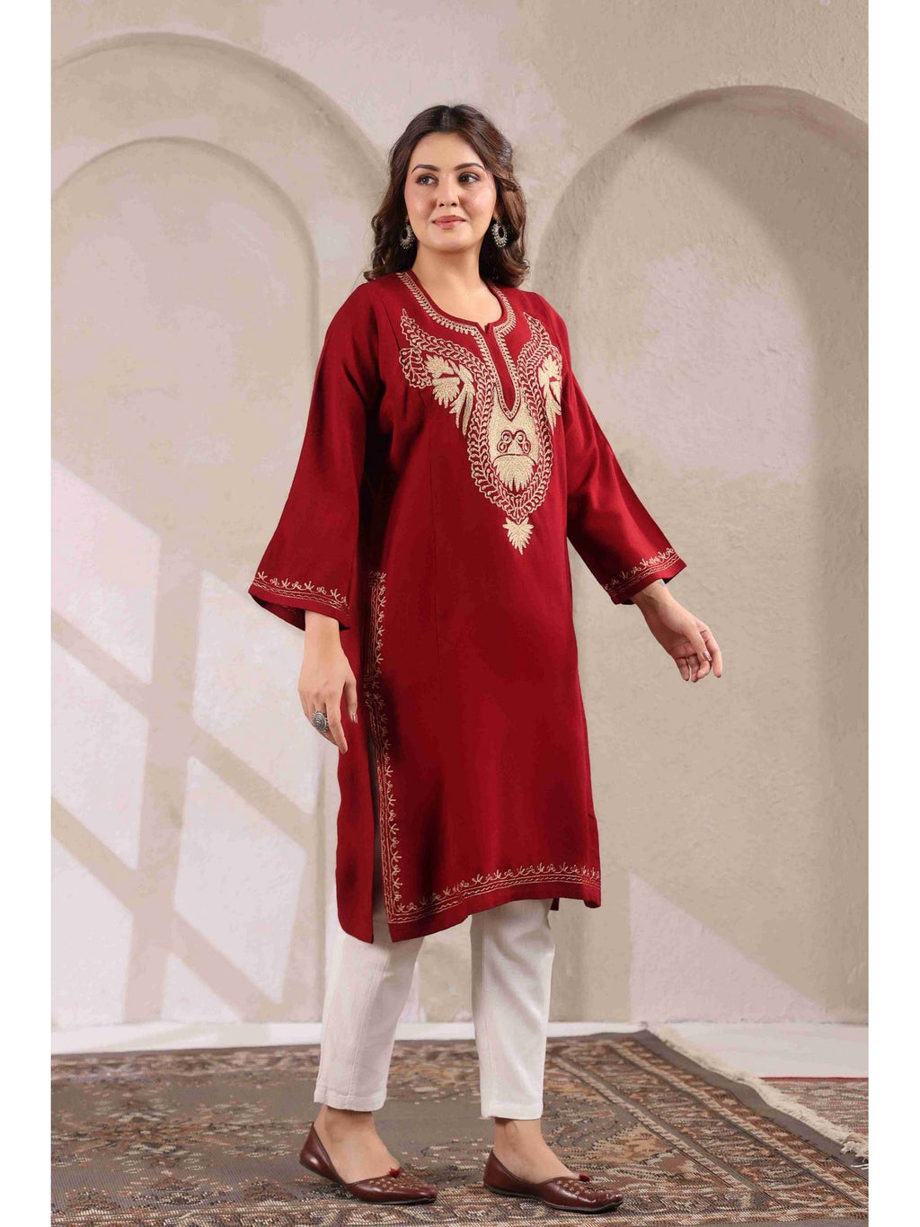 Black Zari Embroidery Kashmiri Pheran Kurta | FY93 - view 9