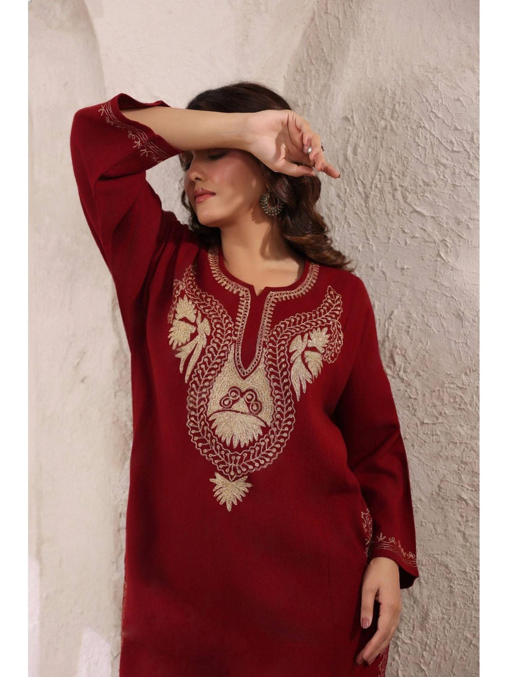 Brown Zari Embroidery Kashmiri Pheran Kurta | U3S - view 17