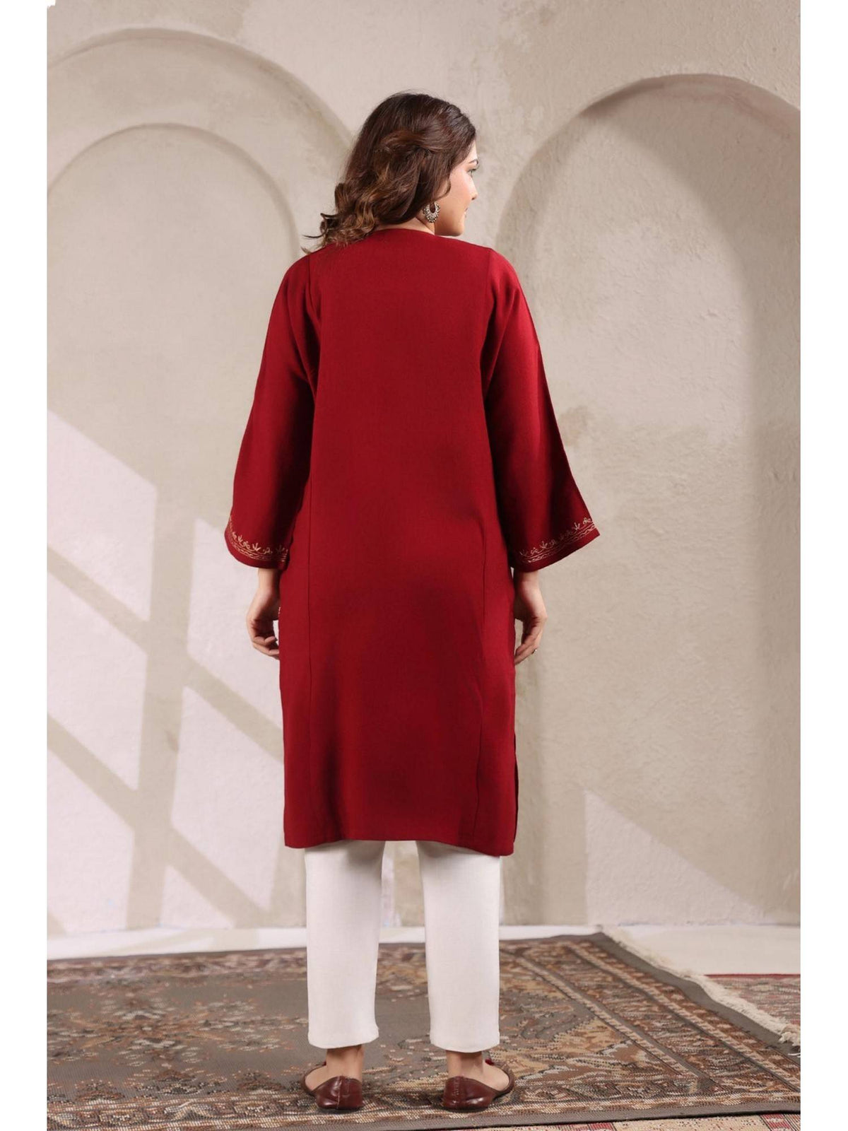 Brown Zari Embroidery Kashmiri Pheran Kurta | U3S - view 19