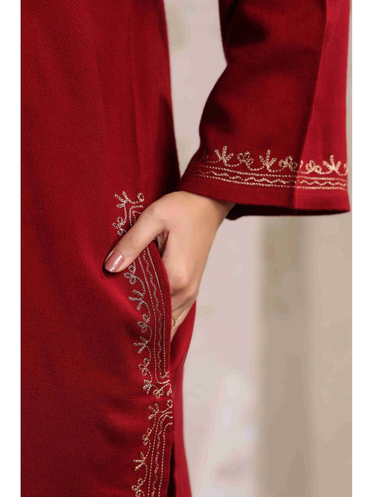 Brown Zari Embroidery Kashmiri Pheran Kurta | U3S - view 20