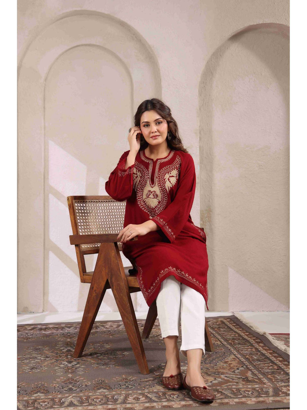 Brown Zari Embroidery Kashmiri Pheran Kurta | U3S - view 21