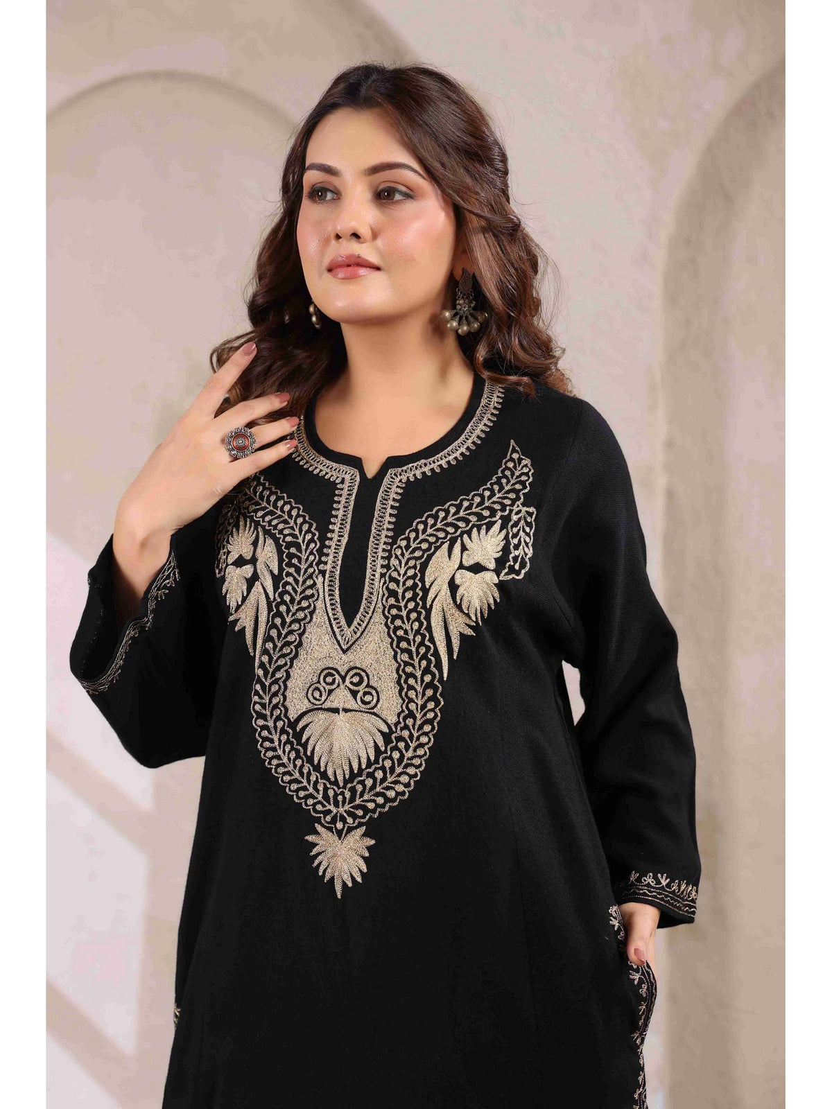 Brown Zari Embroidery Kashmiri Pheran Kurta | U3S - view 33