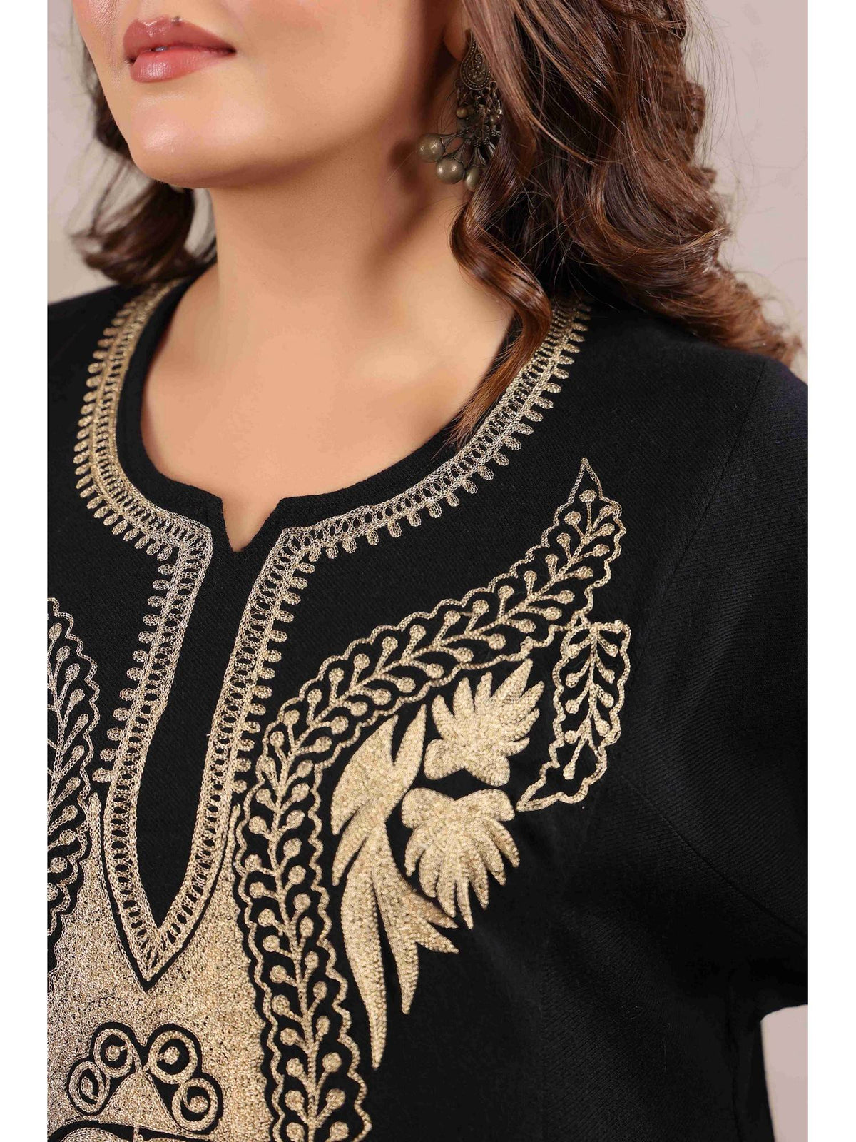 Black Zari Embroidery Kashmiri Pheran Kurta | FY93 - view 7