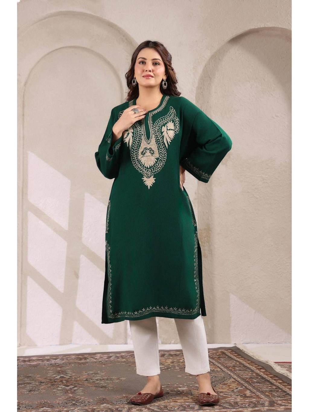 Black Zari Embroidery Kashmiri Pheran Kurta | FY93 - view 15