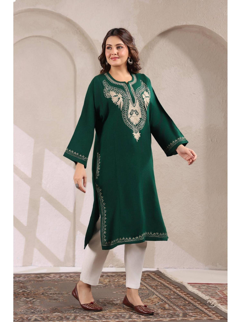 Black Zari Embroidery Kashmiri Pheran Kurta | FY93 - view 16