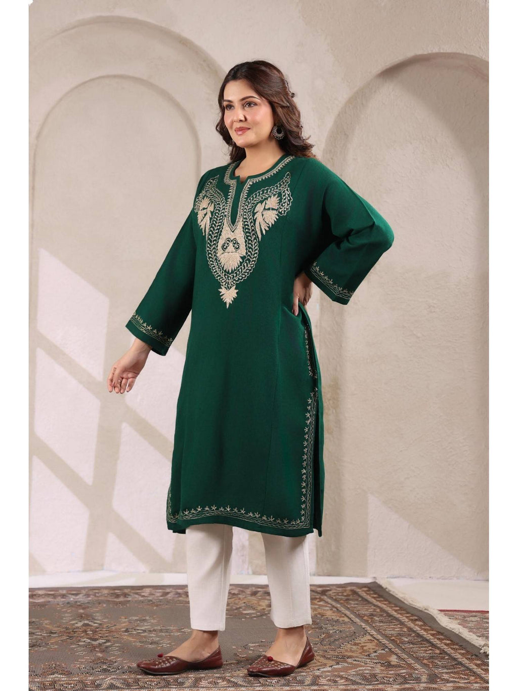 Brown Zari Embroidery Kashmiri Pheran Kurta | U3S - view 10