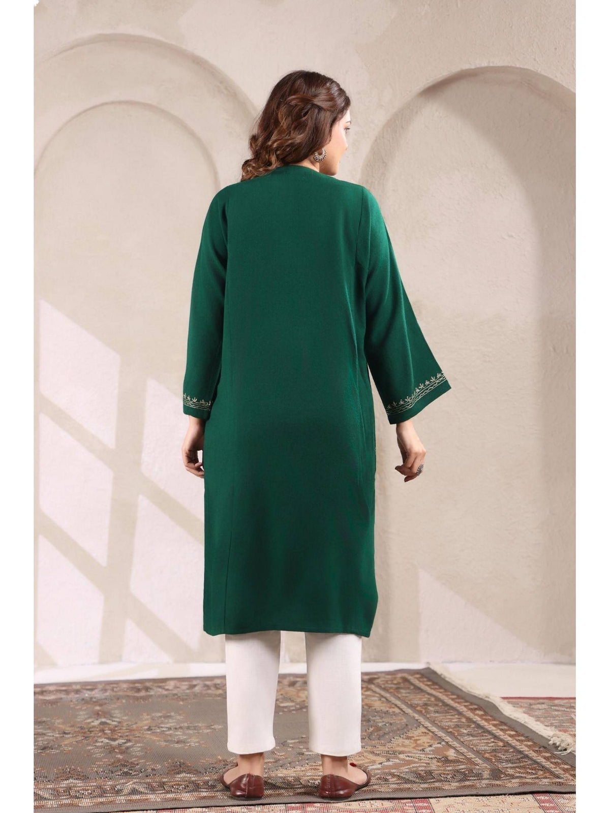 Brown Zari Embroidery Kashmiri Pheran Kurta | U3S - view 11
