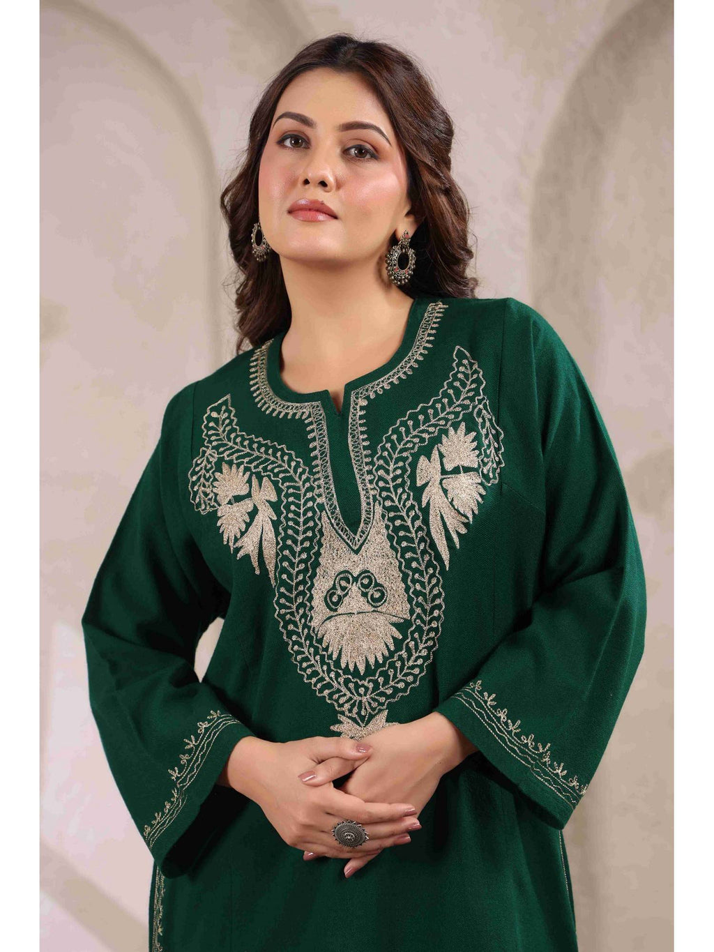 Brown Zari Embroidery Kashmiri Pheran Kurta | U3S - view 12