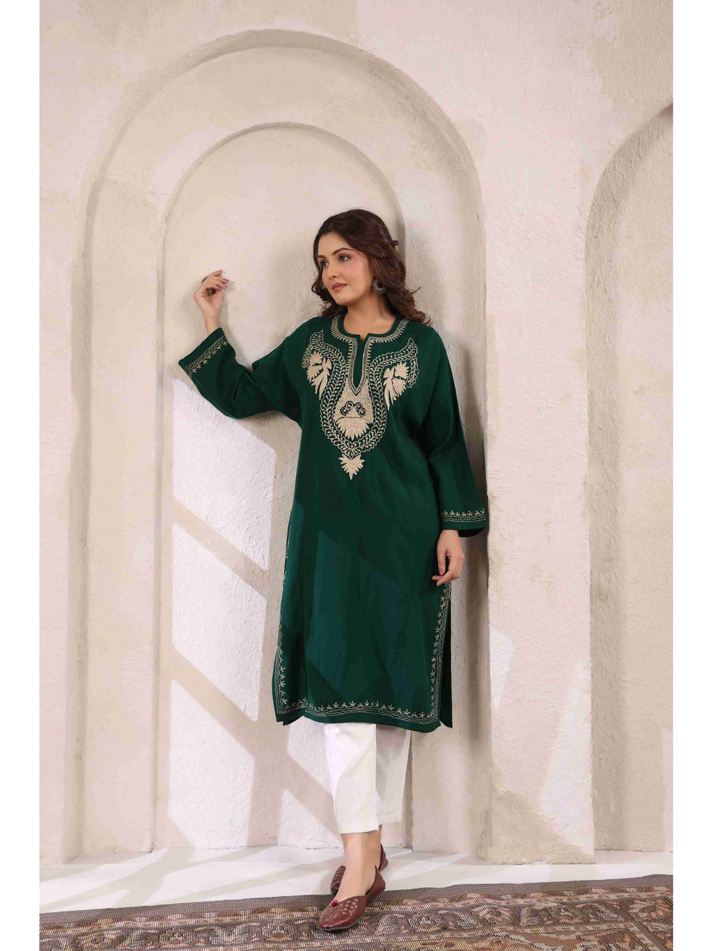 Black Zari Embroidery Kashmiri Pheran Kurta | FY93 - view 20