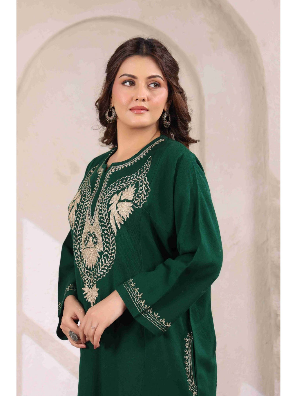 Brown Zari Embroidery Kashmiri Pheran Kurta | U3S - view 14