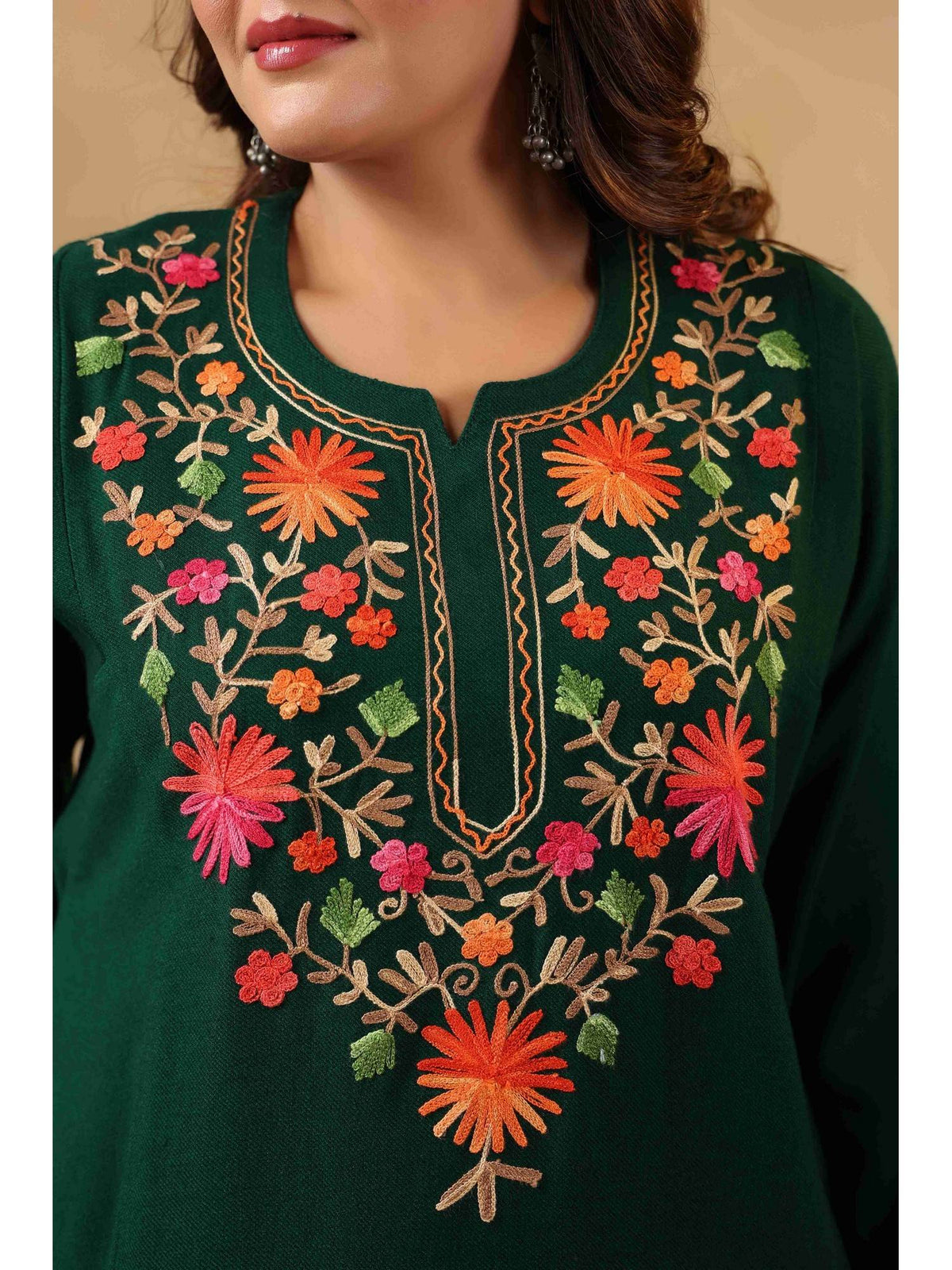 Green Floral Aari Embroidery Kashmiri Pheran Kurta | FY93 - view 7