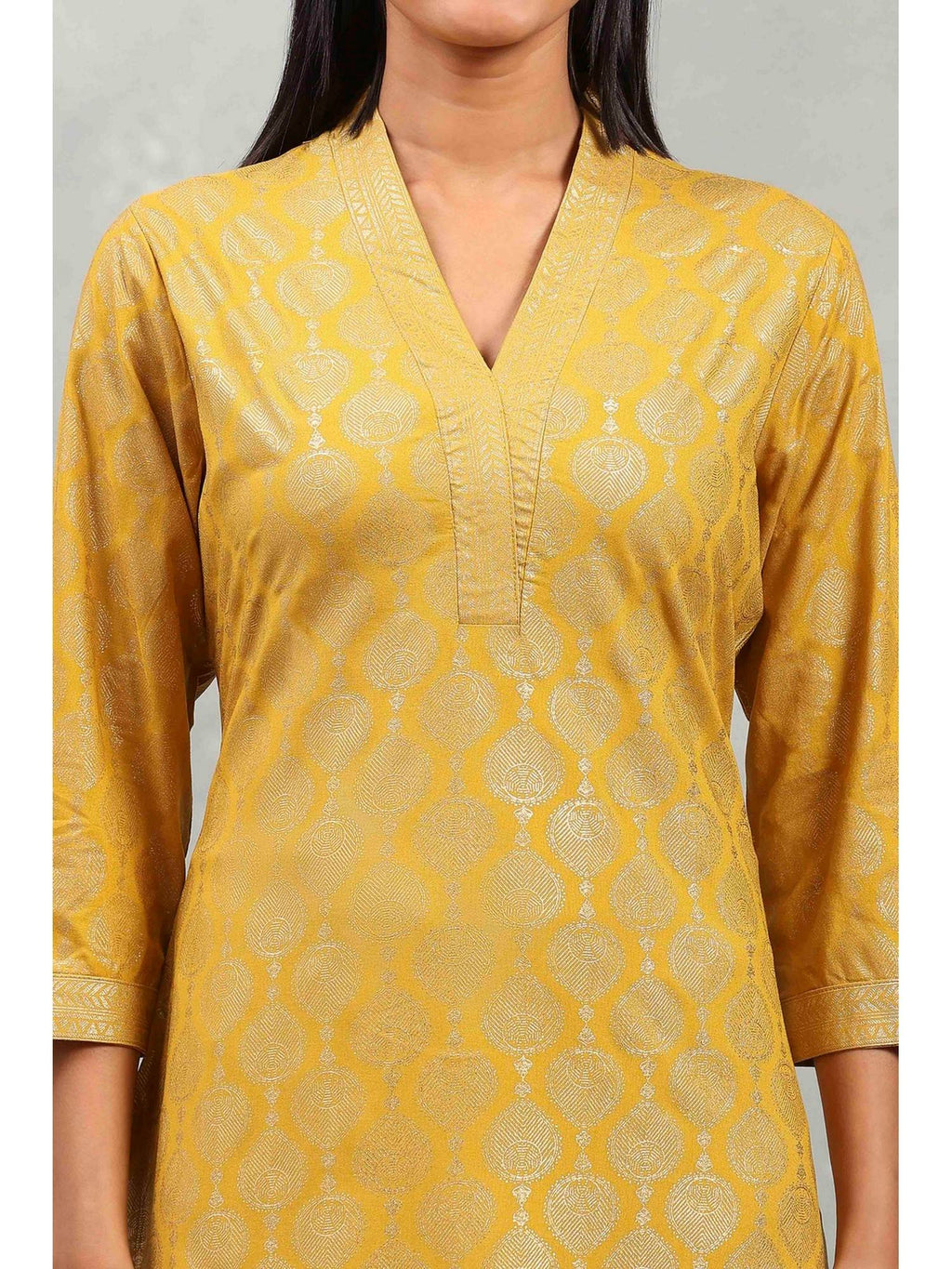 Women Yellow Printed Straight Viscose Blend Kurta | FY93 - view 2