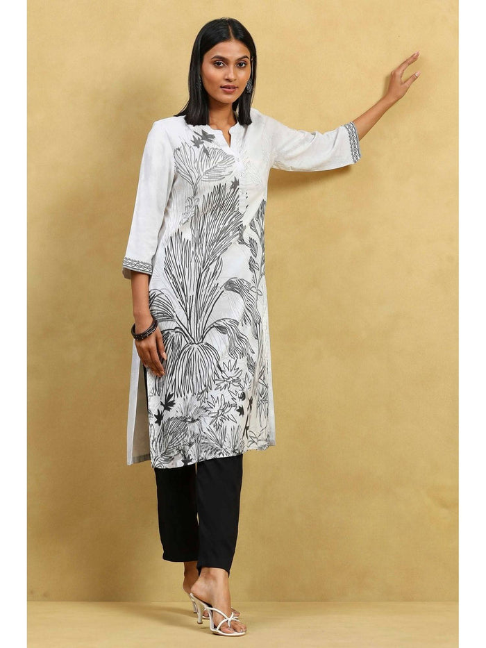 Women White Floral Straight Rayon Kurta | U3S - view 1
