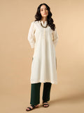 Classic Linen Off White Straight Long Kurta | KDG - view 1