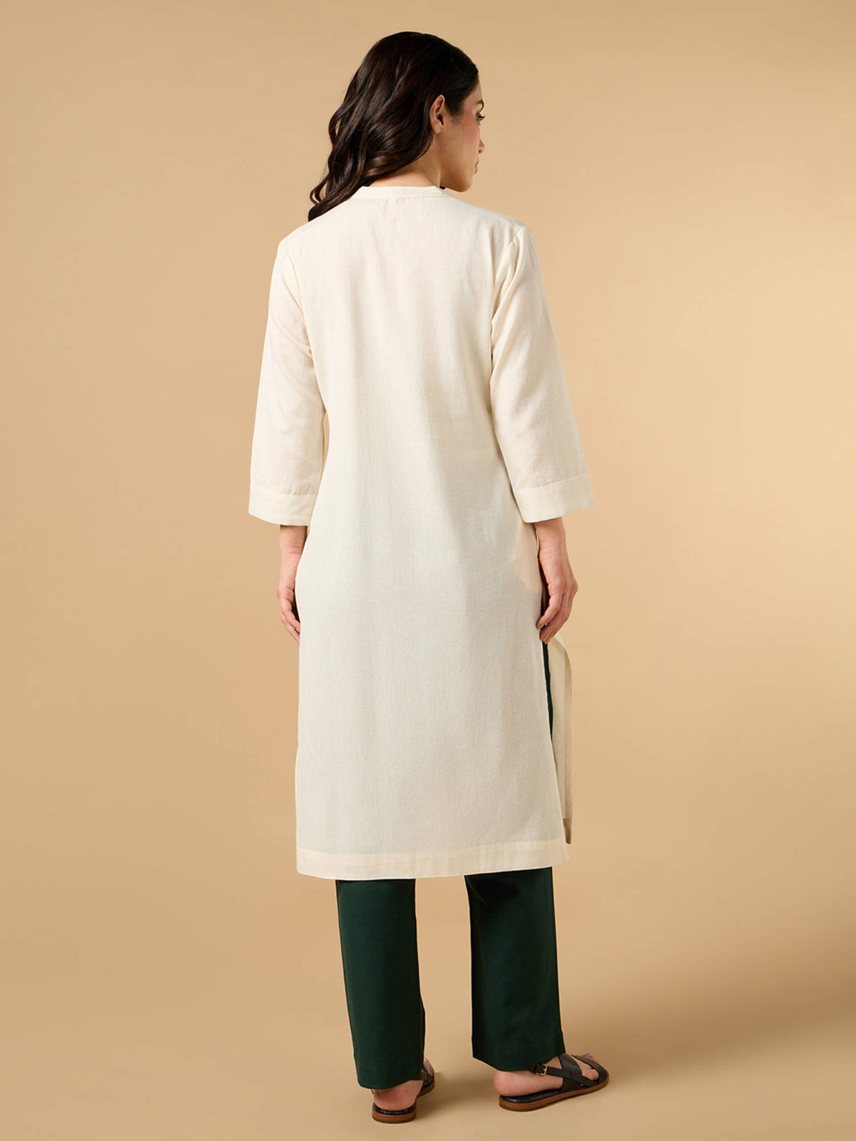 Classic Linen Off White Straight Long Kurta | KDG - view 6