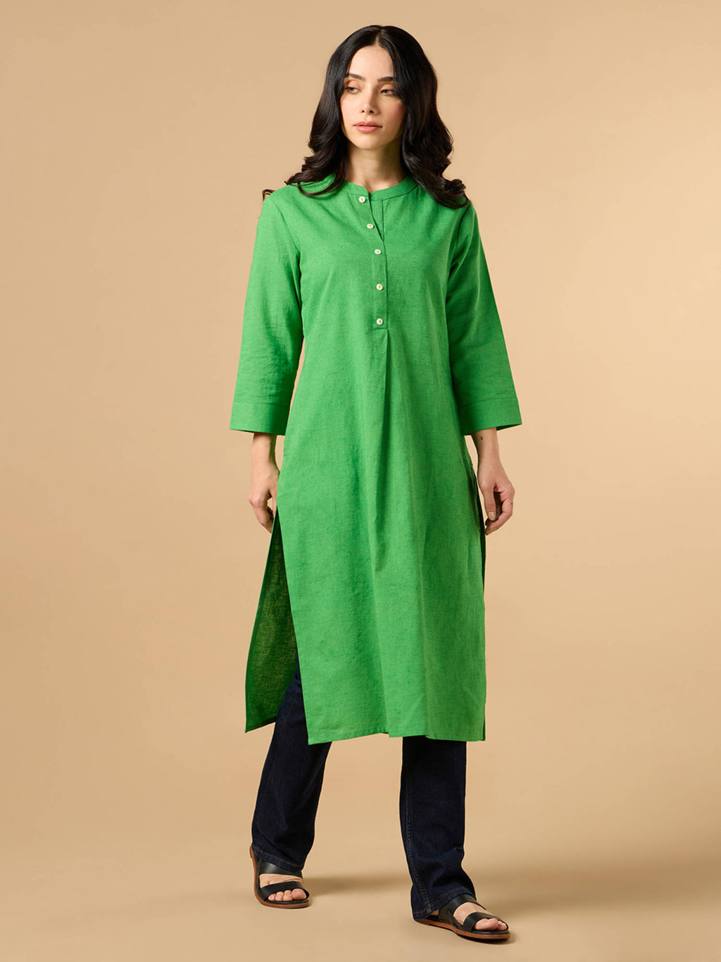 Classic Linen Off White Straight Long Kurta | KDG - view 13