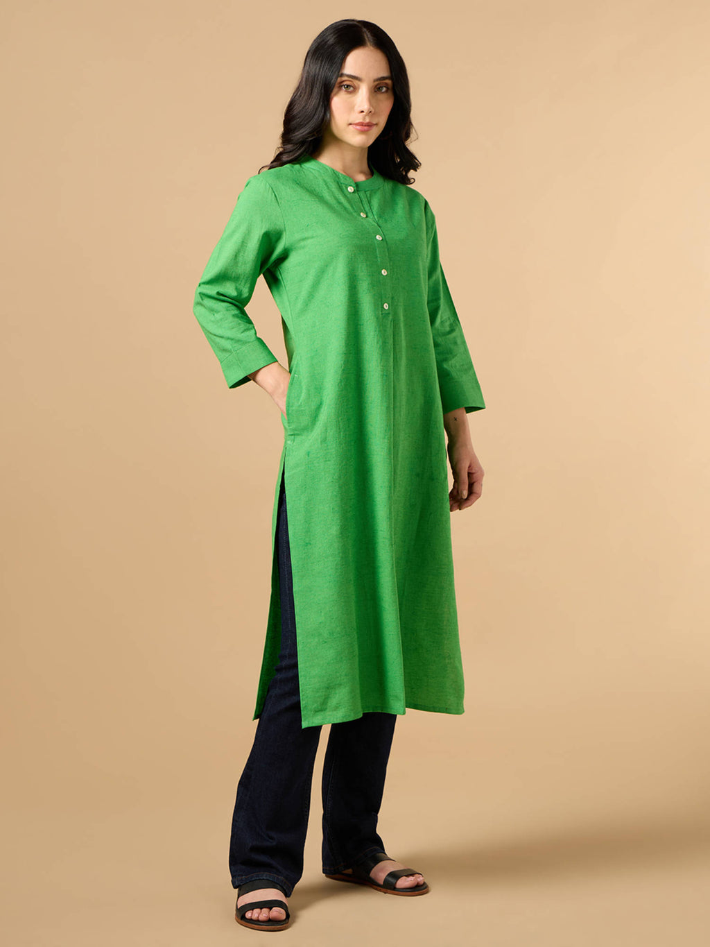 Classic Linen Off White Straight Long Kurta | KDG - view 16