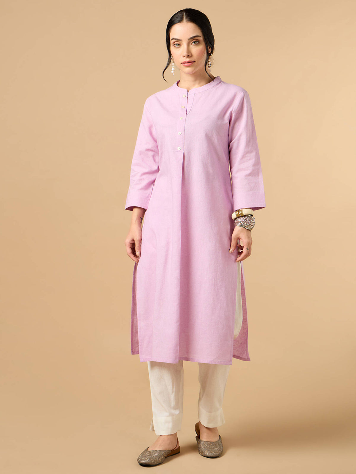 Classic Linen Off White Straight Long Kurta | KDG - view 19