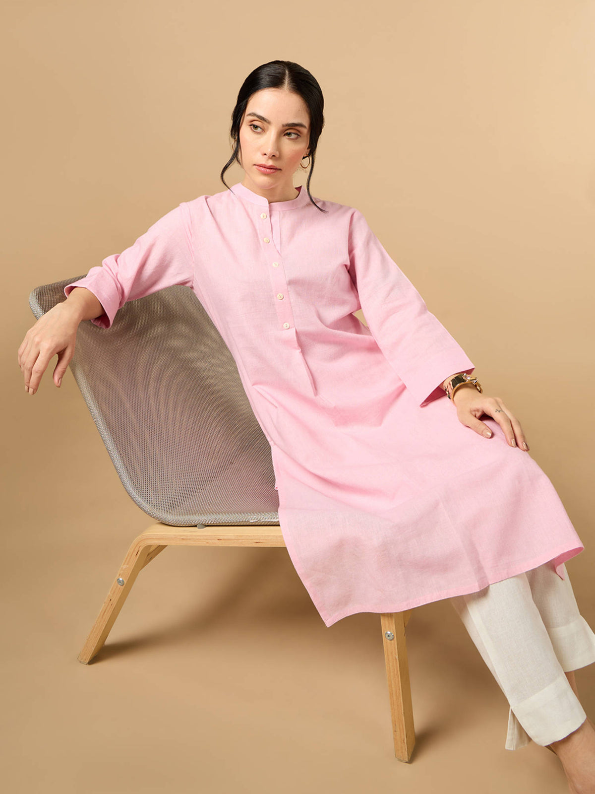 Classic Linen Off White Straight Long Kurta | KDG - view 8