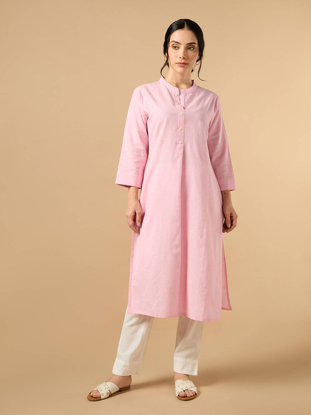 Classic Linen Off White Straight Long Kurta | KDG - view 9